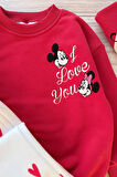 Miniğimin Cicileri Love You Mnn Kalp Desenli Kız Çocuk Takım - Kırmızı