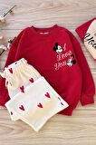 Miniğimin Cicileri Love You Mnn Kalp Desenli Kız Çocuk Takım - Kırmızı
