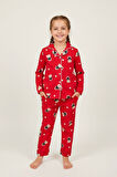 Miniğimin Cicileri Ayıcık Desenli Süet Kız Çocuk Pijama Takımı - Kırmızı