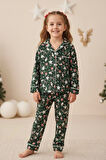Miniğimin Cicileri Yılbaşı Kardanadam  Desenli Süet Kız Çocuk Pijama Takımı - Yeşil