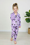 Miniğimin Cicileri Krm Desenli Süet Kız Çocuk Pijama Takımı - Lila