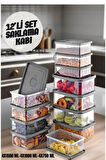 12'Li Set Dikdörtgen Difriz & Mikrodalga Uyumlu Saklama Kabı 4x 0,75 LT 4x 1 LT/ 4x 1,5 LT