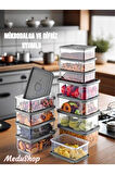 12'Li Set Dikdörtgen Difriz & Mikrodalga Uyumlu Saklama Kabı 4x 0,75 LT 4x 1 LT/ 4x 1,5 LT
