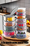 12'li Set Yuvarlak Piknik Seti Mikrodalga & Difriz Uyumlu/Saklama Kabı X4 0,75 Lt/1 Lt/1,5 Lt