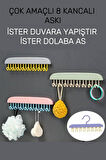 2 Adet Çok Amaçlı 8 Kancalı Yapışkanlı Askı Mutfak, Banyo, Dolap Askısı İster Yapıştır İster As