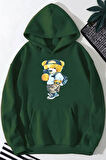 Peluş Ayı Baskılı Kapüşonlu Sweatshirt