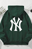 Ön Arka NY Baskılı Kapüşonlu Sweatshirt