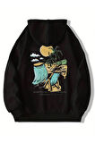 Beach Baskılı Kapüşonlu Sweatshirt