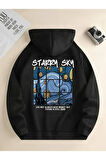 Starry Sky Baskılı Kapüşonlu Sweatshirt