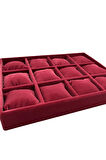 Yerli Üretim Süet Kumaş Bordo Renk 34/24 Cm 12 Yastıklı Çekmece Içi Takı Kutusu