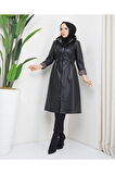 Kadın Deri Kapüşonlu Trençkot