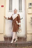 Kadın Kürklü Panzot Deri Kaban