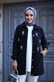 Kadın Kristal Taş Detay Denim Kot Ceket