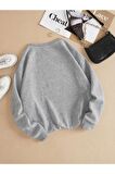 Kadın Düz Bisiklet Yaka Sweatshirt