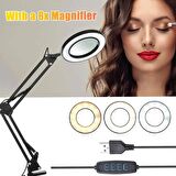 Katlanabilir Büyüteçli LED Lamba Büyüteç Masa Lambası 3 Renk Modları 10 Seviye Işık