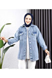 Kadın Cep Detaylı Denim Kot Ceket