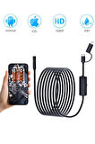 Endoskop Yılan Video Kamera Ios ve android Uyumlu Led'li 10 Metre 8 mm Sert Kablo 2mp 