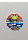 ALANYA Temalı Kabartma Polyester Magnet. 7cm çap. Turuncu
