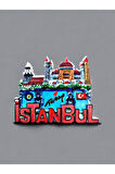 İstanbul Temalı Kabartmalı Polyester Magnet 8cm X 7cm Lacivert