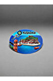KUŞADASI Temalı Kabartmalı Polyester Magnet 7cm x 5cm Turuncu