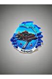 KUŞADASI Temalı Kabartmalı Polyester Magnet 5,5 cm çap Mavi