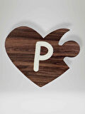 P Harfi (Sol Parça) – Ahşap Puzzle Kalp Harf Magnet – Buzdolabı Süsü – İkili Uyumlu (kod:1027)