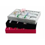 Yerli Üretim Tokyo Model Süet Kumaş Gri 34/24 Cm Yastıklı Çekmece Içi Yastıklı Saat Ve Takı Kutusu