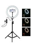 Profesyonel Ring Light Seti 10 İnç LED Halka Işık ve 2.1 Metre Ayaklı Tripod