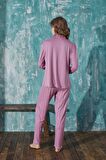 Kadın Gömlek Yaka Önden Düğmeli Mevsimlik Uzun Kol Milan Pijama Takımı