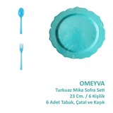 Omeyva Mika Plastik Turkuaz Sorfa Piknik Seti - 23 Cm. - 6 Kişilik Tabak Çatal Kaşık Takımı