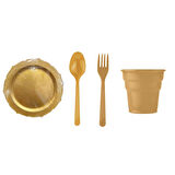Omeyva Dayanıklı Mika Plastik Altın Sorfa Piknik Seti - 72 Kişilik Tabak Bardak Çatal Kaşık Takımı