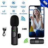 Android Ve İOS Telefon Uyumlu Mikrofon  Youtuber, Tiktok, Skype  Kablosuz Yaka Mikrofonu