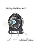 Mini Taşınabilir Portatif Fan Şarj Edilebilir 3 Kademeli Vantilatör