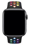 Watch 2 3 4 5 6 7 8 9 Se 42 44 45 49mm Uyumlu Delikli Spor Silikon Kordon Black Rainbow 