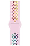 Watch 2 3 4 5 6 7 8 9 Se 42 44 45 49mm Uyumlu Delikli Spor Silikon Kordon Pink Rainbow 