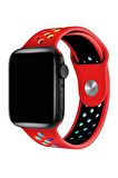 Watch 2 3 4 5 6 7 8 9 Se 42 44 45 49mm Uyumlu Delikli Spor Silikon Kordon Red Rainbow 
