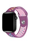 Watch 2 3 4 5 6 7 8 9 Se 42 44 45 49mm Uyumlu Delikli Spor Silikon Kordon Violet Rainbow 