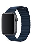 Watch 2 3 4 5 6 7 8 9 Se 42 44 45 49mm Uyumlu Klasik Deri Kordon Lacivert