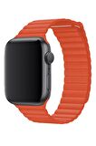 Watch 2 3 4 5 6 7 8 9 Se 42 44 45 49mm Uyumlu Klasik Deri Kordon Turuncu