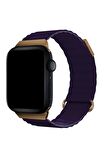 Watch 2 3 4 5 6 7 8 9 Se 42 44 45 49mm Uyumlu Mıknatıslı Deri Kordon Mor