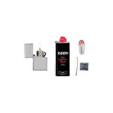 Mobgift 4’lü Set Zippo Çakmak Benzinli (Gümüş) + Benzin + Taş + Fitil