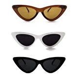 Mobgift 3'lü Cat Eye Retro Güneş Gözlüğü (Şeffaf Kahverengi - Beyaz - Siyah)