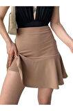 Volanlı Etek - Kahverengi