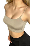 Askılı Crop Bluz-Bej