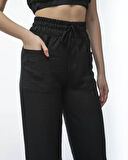 melfxxl Kadin Keten Pantalon Ve Crop Takım - Siyah