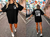 melfxxl Bisiklet Yaka Baskılı T-shirt - Siyah