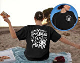 melfxxl Bisiklet Yaka Baskılı T-shirt - Siyah