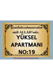 Besmele yazılı Apartman Kapısı İsimliği 26cm*19cm parlak gold levha