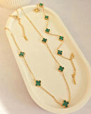 Çelik Kolye Seti - Yonca Kolye Ve Bileklik Seti - Paslanmaz Çelik 