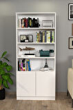 2 Kapaklı Dolaplı 4 Raflı  Kitaplık Beyaz